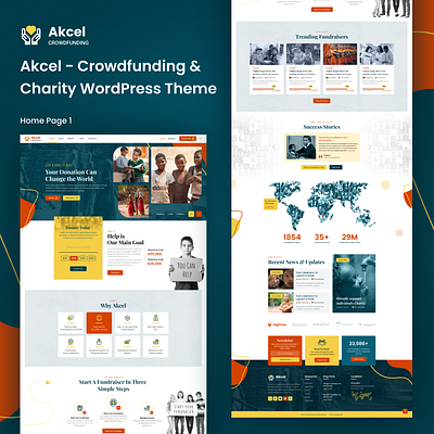 Akcel - Crowdfunding WordPress Theme charity creative design product design uiux web design website wordpress wptheme