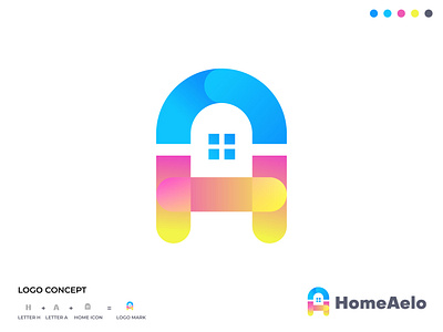 HomeAelo Logo Design a letter logo a logo brand identity branding building design h letter h logo home home logo modern house illustration logo logo design logo mark modern modern home modern home logo real estate technology