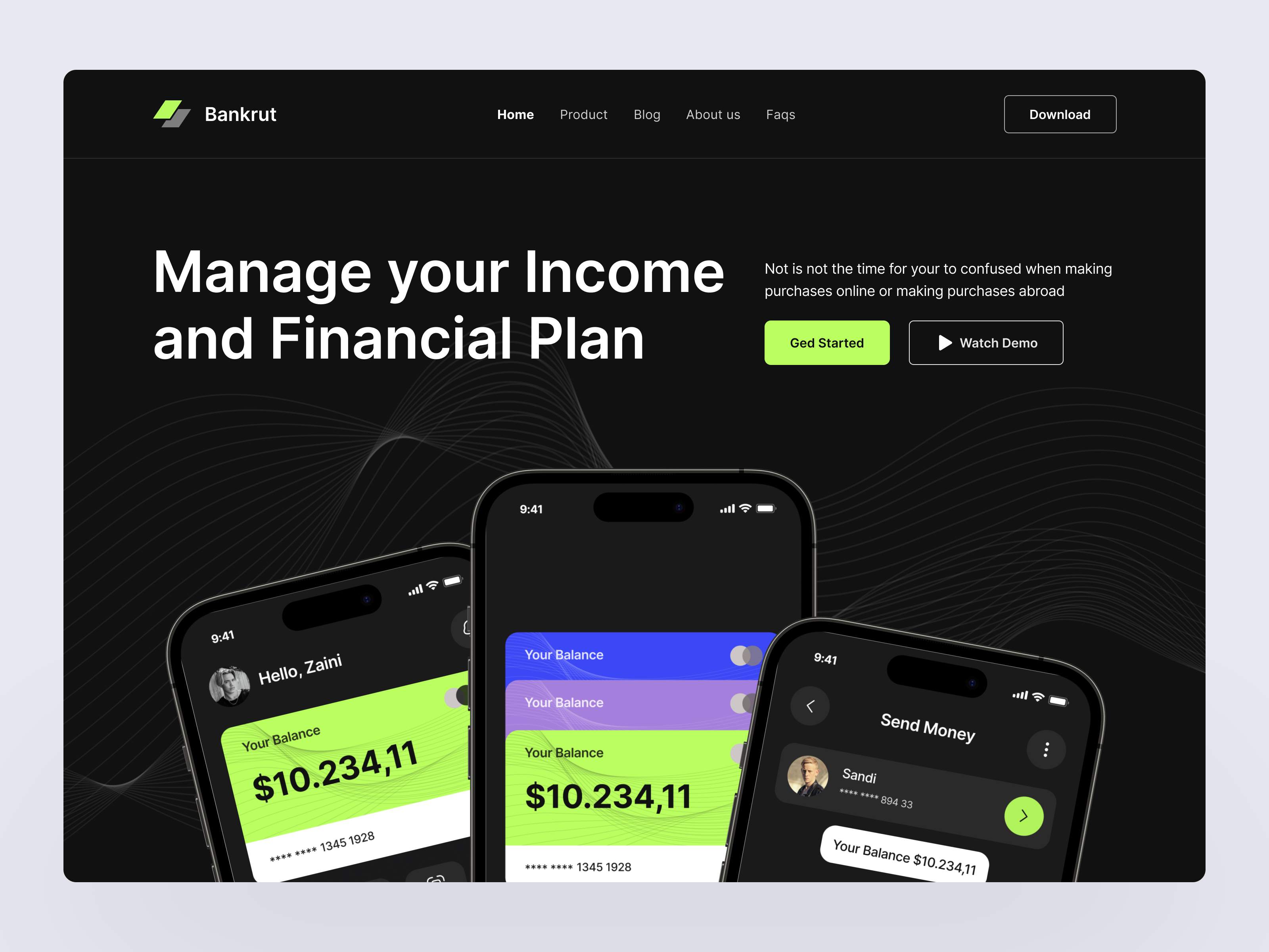 Bankrut - Digital Banking Landing Page [Hero] bank banking design digital landing page landingpage ui ux website