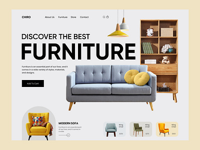 Modern Furniture Website Landing Page chair e commerce e commerce shop furniture furniture landingpage furniture website header landing page minimal modern product sofa store ui web web design website