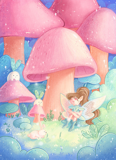 Little Fairy in the Giant Mushroom Forest childrens book childrens book illustration design digital illustration illustration