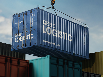 Shipping Container Hanging on Hook Mockup PSD branding cargo container crane delivery freight hook industry logistic mockup ship shipping storage transportation warehouse