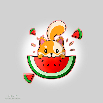 Delicious Watermelon 🍉 cutedog dog doge dogeating dogeatingwatermelon dogecoin dogicon doglogo dogmascot donutdog eatingdog funnydog gangdog logo mascot mascotdog mascotlogo shiba watermelon yellowdog