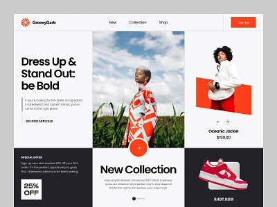 GroovyGarb - Ecommerce Home Page UI clean clothes dailyui ecommerce fashion interface marketplace shop store ui ux web web design website