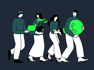 Teamwork animation cartoon character conceptual design drawing editorial illustration line art lineart pentagram photoshop procreate texture