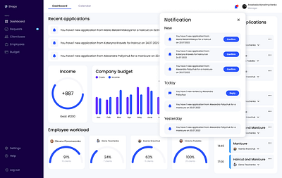 Dashboard - Pop-up Screen admin panel challenge crm crm systems customer panel daily challenge daily ui dashboard date notifications pop up pop up popup ui web app