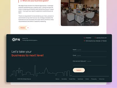 OPN Website Footer contact dark design desktop footer form page ui ux webpage website
