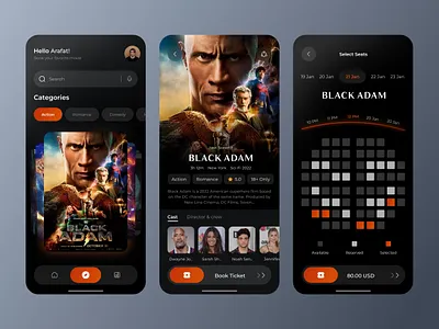 Movie Ticket Booking - Mobile App apps booking app cinema cinema ticket film film poster homepage imdb ios mobile app movie movie app movie dashboard movie poster netflix streaming ticket tv tv shows ui