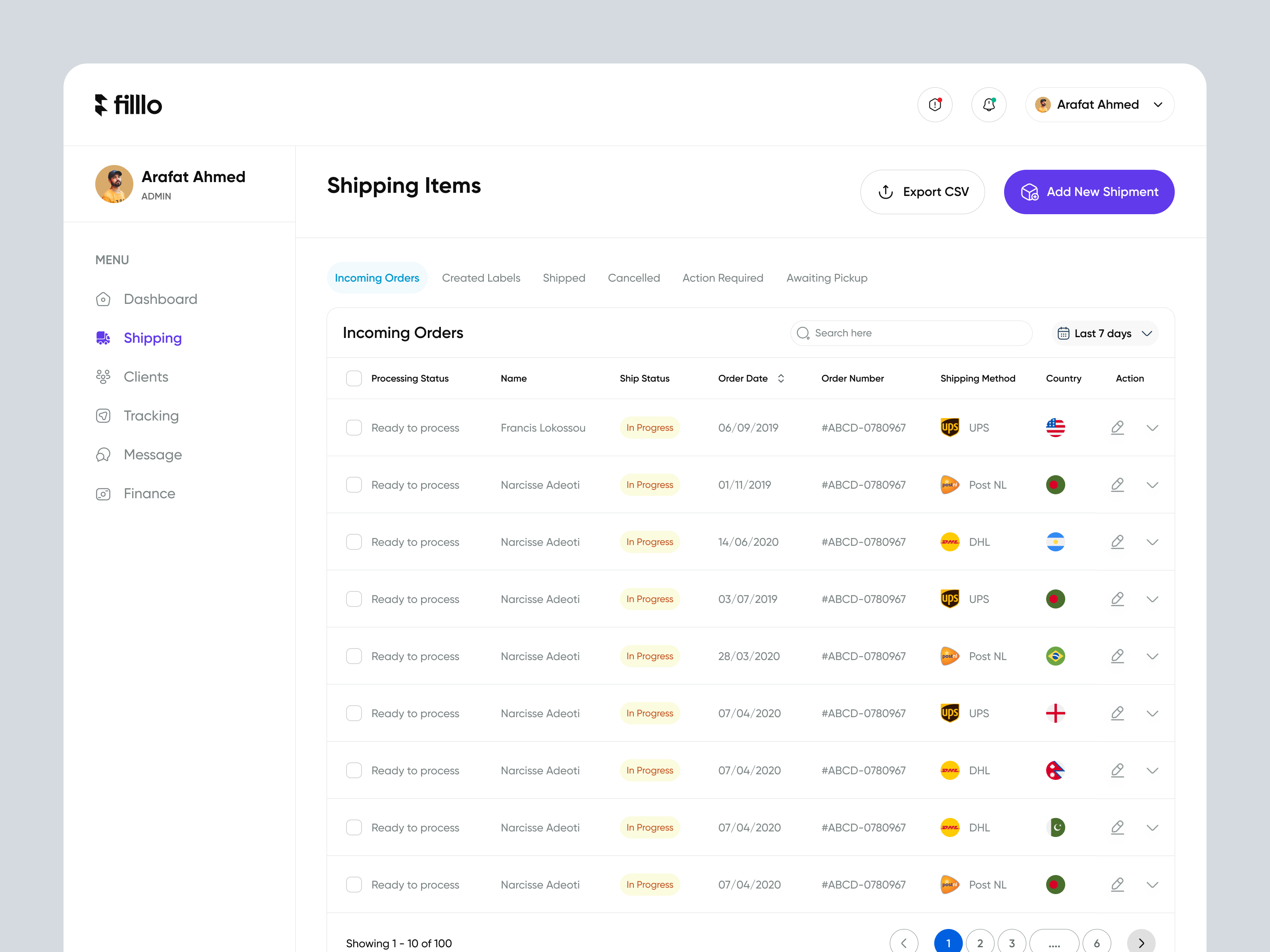 Cargo Delivery - Shipping Items admin dashboard cargo saas cargo shipping delivery service logistics minimal orders package delivery saas saas app shipping shipping items table tracking order user experience ux uxui web web app web application