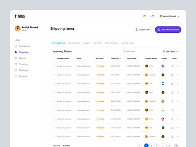 Cargo Delivery - Shipping Items admin dashboard cargo saas cargo shipping delivery service logistics minimal orders package delivery saas saas app shipping shipping items table tracking order user experience ux uxui web web app web application
