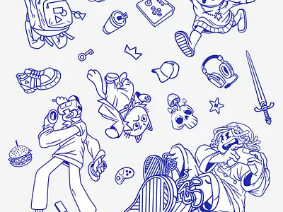 Gaming doodle character illustration