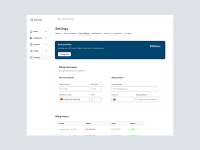 SaaS dashboard - Plans & Billings app design saas ui ui ux ui design uidesign ux webapp