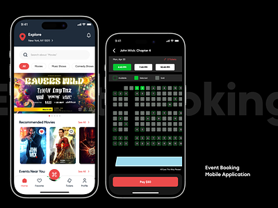 Event Booking Application app app concept app design concerts design event app event booking events games mobile app movies select seat ticket app ticket booking tickets ui ui visual design user experience user interface ux