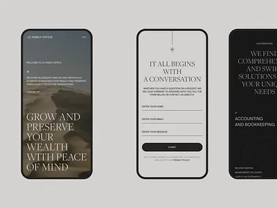 JC Family Office Website business clean contact form design elegant family office landing page minimal services typography ui website