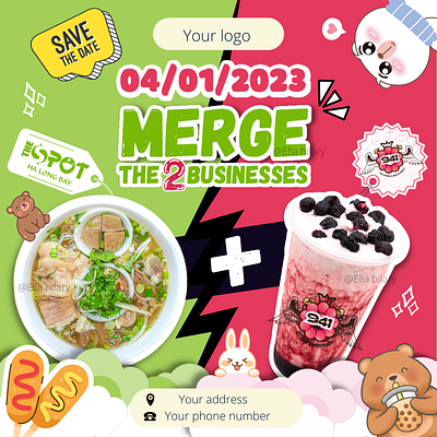 Instagram post - Merge the 2 businesses - 100% Canva canva cartoon cute design graphic design template