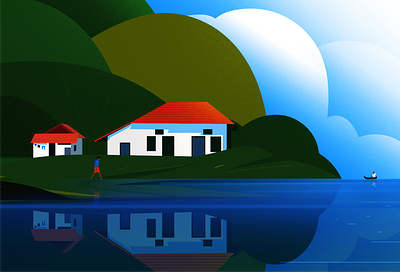 Backwater backwater boat house illu illustration illustrations kerala landscape life light nature reflecting tree vector water