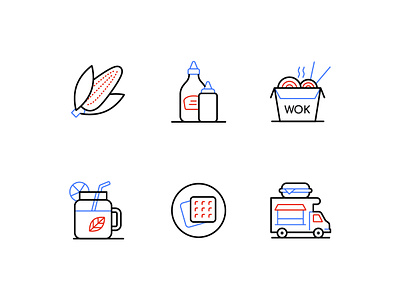Street food icons cafe delivery design drink food icon line meal restaurant street style takeaway wok