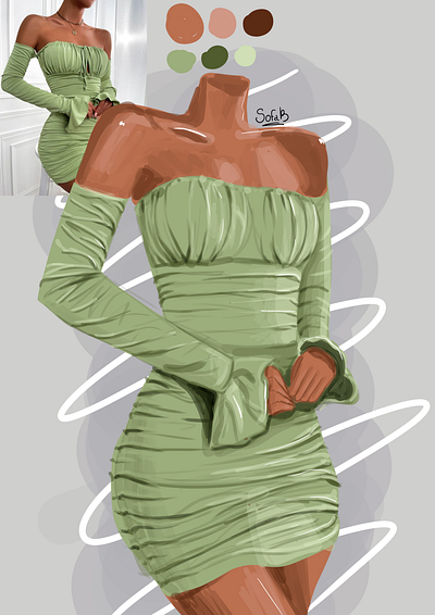 Green dress 2d art body design fan art illustration portrait
