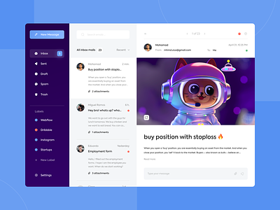 Dashboard for messages 🌀 blue character dashboard inbox mail ui nft purple purple dashboard purple ui ui purple white
