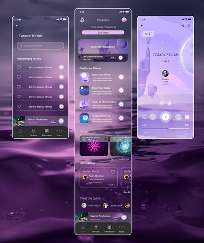 Meditation App Track Player app design application design meditation meditation app music player track player ui ui design user interface design