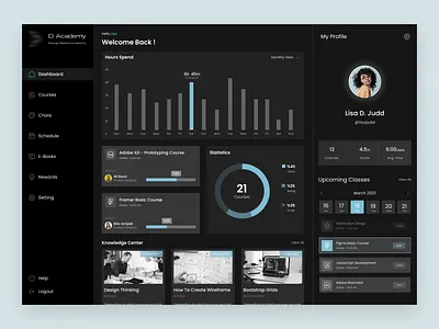 D Academy - LMS Dashboard dark mode dashboard design design inspiration education learning dashboard minimal design ui ui design ui inspiration uiux user interface