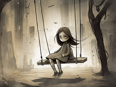 Happy childhood ai childhood girl illustration outdoor sadness swing