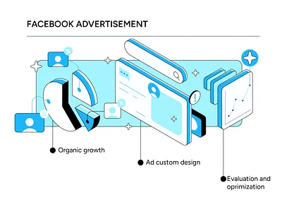 Infographic element ad ads character chart data element evaluation facebook graph illustration infographic information isometric isometry profile search bar star