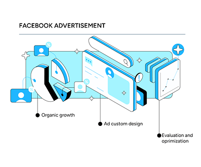 Infographic element ad ads character chart data element evaluation facebook graph illustration infographic information isometric isometry profile search bar star