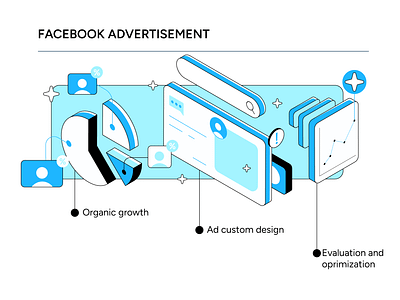 Infographic element ad ads character chart data element evaluation facebook graph illustration infographic information isometric isometry profile search bar star