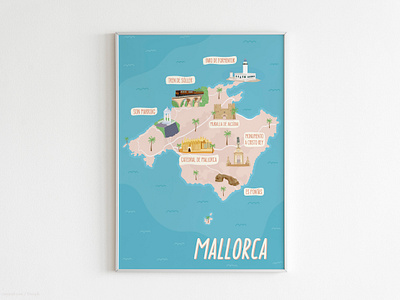 Hand drawn illustrated map of Mallorca branding cartoon design flat graphic design hand drawn icon illustrated map illustration landmark mallorca map spain typography vector