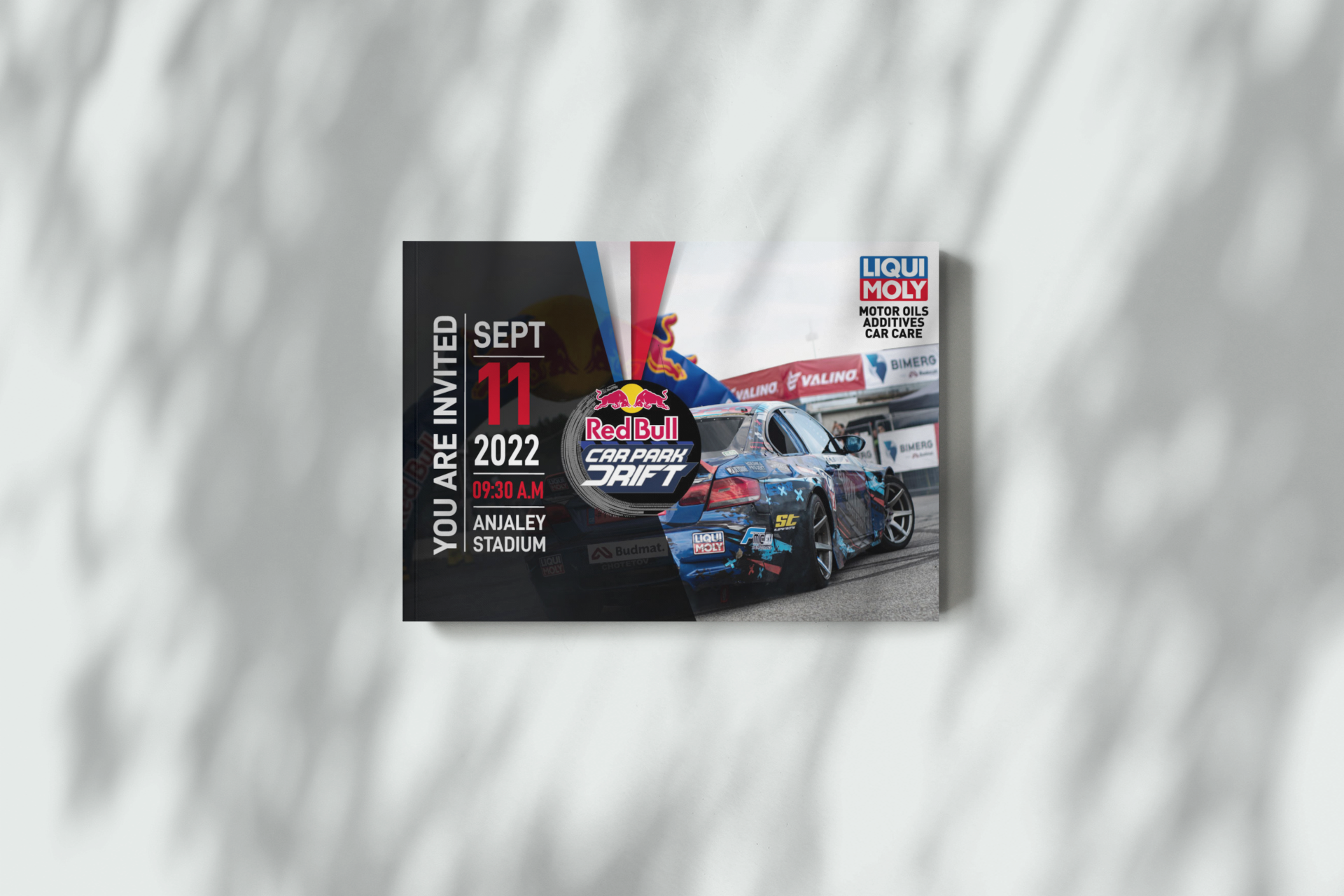 Red Bull Drift 2022 Sponsor Invite additives branding bull car care design drift event graphic design illustration invitation invite liqui moly liquimoly motor oils rallye red red bull red bull drift redbull wrapping