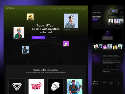 Cardinal - Marketing Page dark landing market marketing marketplace mode nft one pager page promo rent solana trade web2 web3