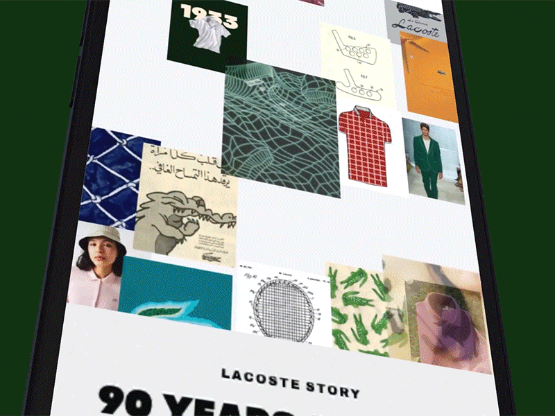 LACOSTE HERITAGE 3d after after effect animation crocodile design illustration interface iphone logo logo 3d logotype minimal mobile mobile first motion ui ux webdesign webgl