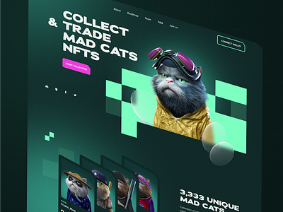 Mad Cats - Crypto NFT Landing Page animation banner crypto design graphic graphic design green interface landingpage metaverse modern motion graphics nft ui ux uxui web webdesign
