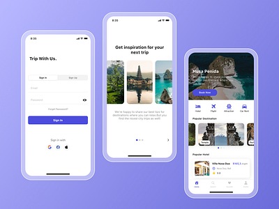 Traveling Mobile App - UI/UX Design bali design login mobile app mobile app design signup traveling ui uiux