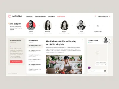 Collective – Support Team Dashboard application chat ui clean dashboard fin tech financial interaction interface saas support team ui ux web app web design