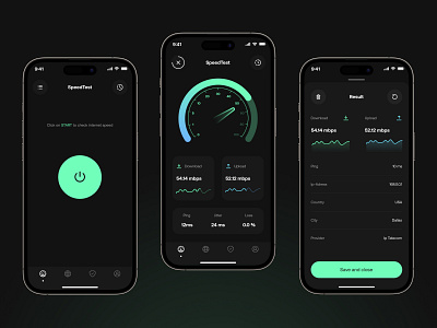 Internet Speed Test - mobile app analyzer app dark design graphics internet ios minimal mobile speed speedometer statistic test ui utility vpn