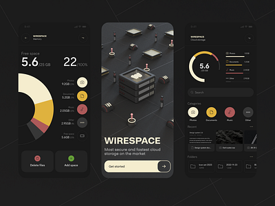 Wirespace - cloud storage UI design 3d app chart cloud dark graphic design minimal mobile ui