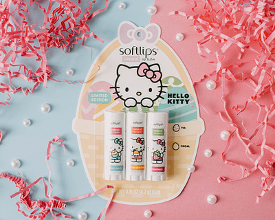 Hello Kitty® x Softlips® Easter Packaging Design brand collab cosmetic graphic design lipcare packaging packaging design print print design