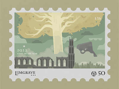Limegrave Elden Ring Stamp elden elden ring fan art game gaming illustration limgrave postcard stamp stamp design tower tree vector