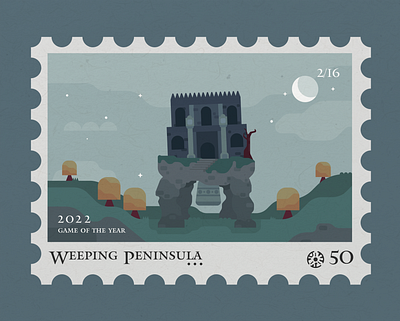 Weeping Peninsula Elden Ring Stamp castle fan art hills landscape mausoleum walking mausoleum weeping peninsula
