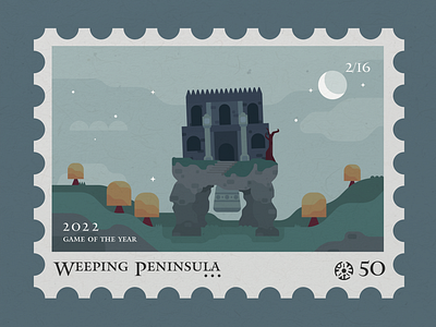 Weeping Peninsula Elden Ring Stamp castle fan art hills landscape mausoleum walking mausoleum weeping peninsula