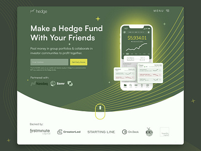 Hedge Pool Fund Hero Section animation app banking clean colorful design finance financial fintech fund hedge landing page mobile app modern money stock trading transaction trend ui