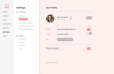 Daily UI 007 | Settings bookstore dailyui settings ui userprofile