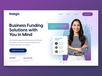 Fintegic Business Funding Hero Section animation hero section interface landing page product small business growth startup ui