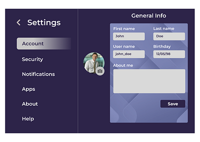 Settings Page app design illustration typography ui ux