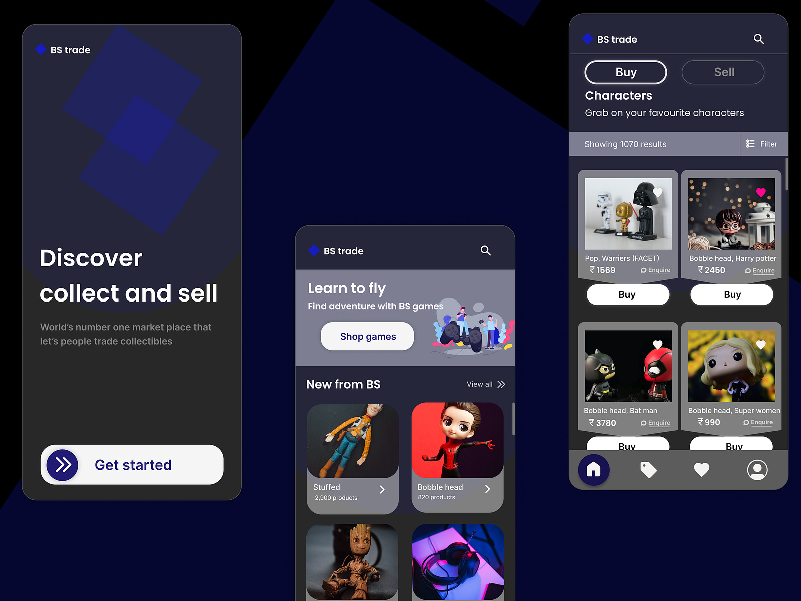 Dark UI- App for trading collectibles by Roopala Mary on Dribbble