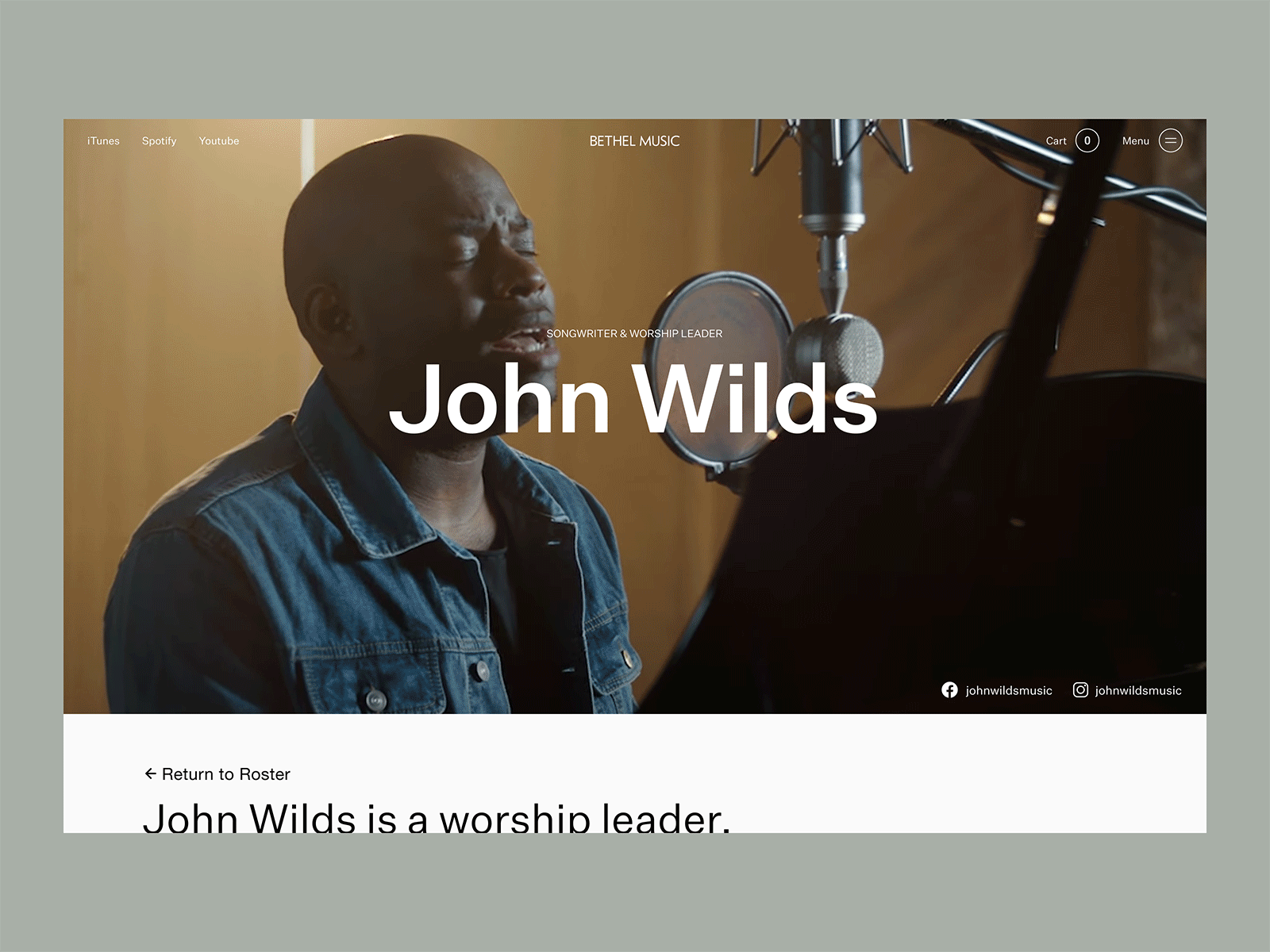 John Wilds - Concert Music Page album artist band bethel guitar landing page music musician player playlist pop radio singer songs spotify streaming talent ui web website