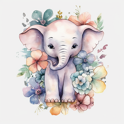 Baby Elephant watercolor clip art baby cloud