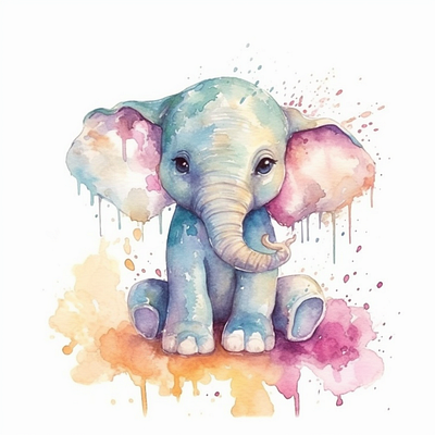 Baby Elephant watercolor clip art baby cloud